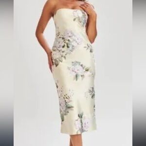 Meshki Strapless Floral Dress - Cream and White